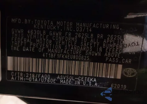 2014 Toyota Camry L из США, поврежденный, VIN 4T1BF1FK4EU800625